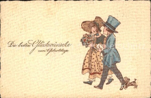 Kinder Child Enfants Geburtstag Hutmode Blumen Hund