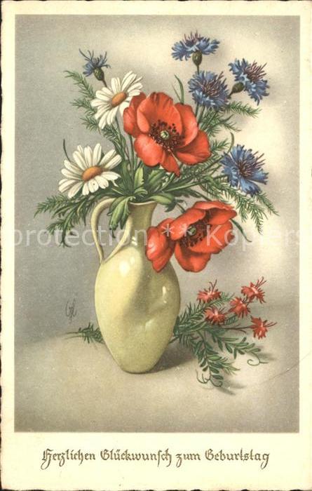 Geburtstag Mohnblumen Margeriten Kornblumen Vase