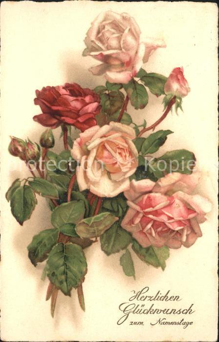 Namenstag Namenskarte Glückwunsch Rosen Litho