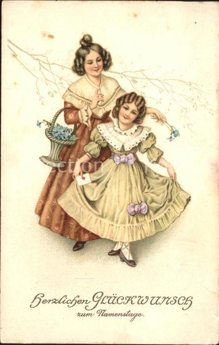 Namenstag Namenskarte Kind Mutter Vergissmeinnicht Litho