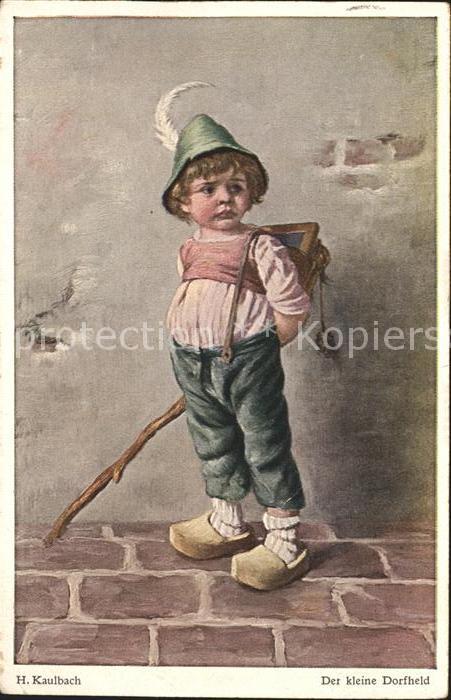 Kaulbach Hermann Der kleine Dorfheld Kind Schultafel