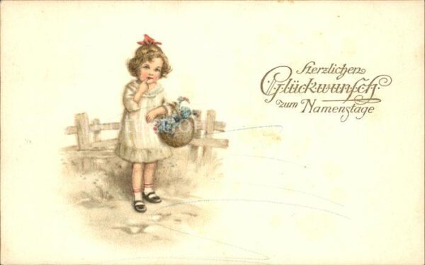 Namenstag Namenskarte Kind Vergissmeinnicht Litho