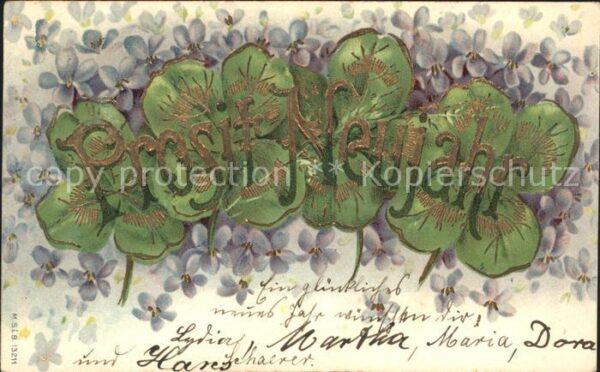 Neujahr Kleeblätter Veilchen Litho