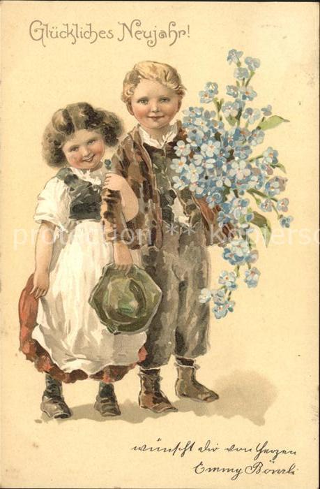 Kinder Child Enfants Vergissmeinnicht Neujahr Litho