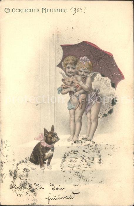 Engel Schwein Hund Regenschirm Neujahr