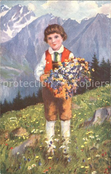 Kutscha Paolo Schwizer Bueb Nr. 79 Kind Blumen Wiese