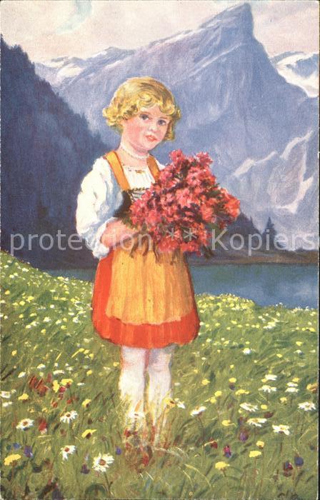 Kutscha Paolo Schwizer Maidli Nr. 78 Kind Blumen Wies