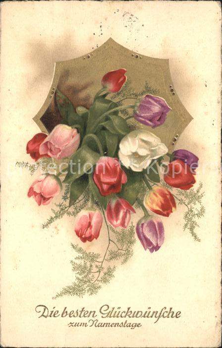 Namenstag Namenskarte Glückwunsch Tulpen Litho