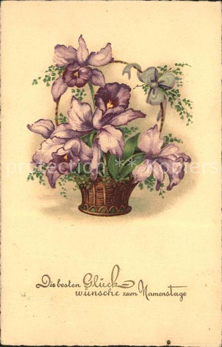 Namenstag Namenskarte Iris Korb Schleife Litho