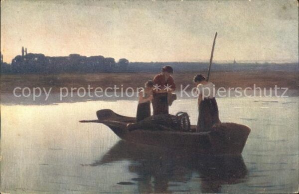 Kuenstlerkarte Laronze L'Angelus Abendgebet Boot