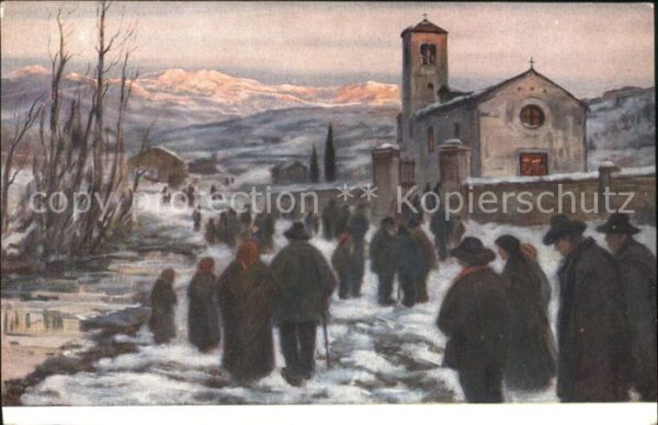Kuenstlerkarte V. A. Cargnel Mattino di Natale Weihnac