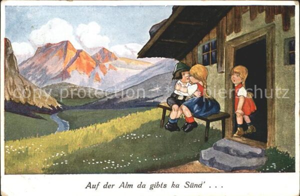 Kinder Child Enfants Berge Fluss Auf der Alm da gibts ka Sün