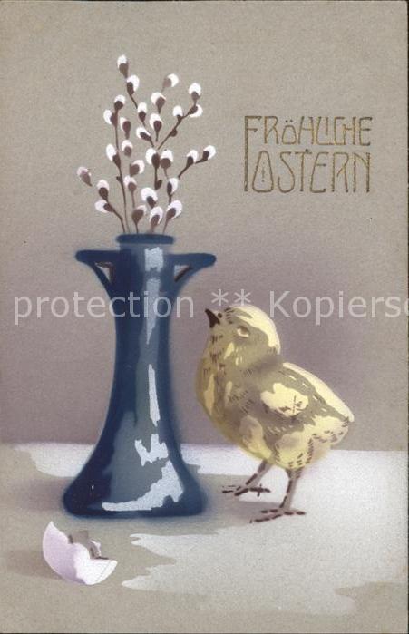 Ostern Easter Paques Küken Weidenkätzchen Vase