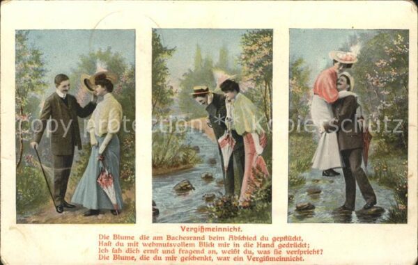 Poesie Gedicht Vergissmeinnicht Paar Litho