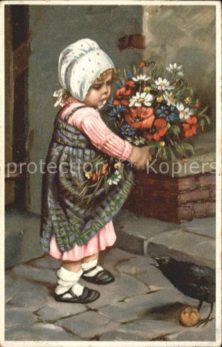Kinder Child Enfants Blumen Blumestrauss Rabe