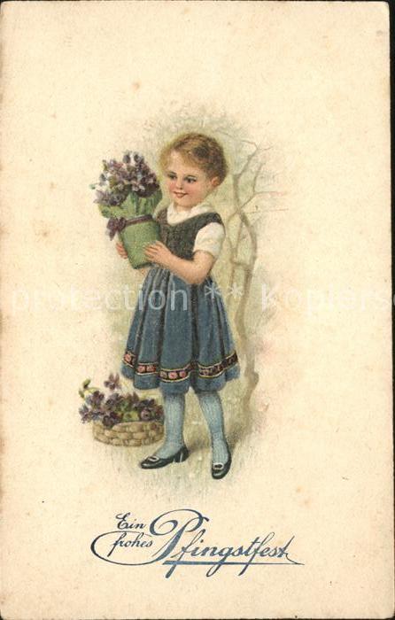 Pfingsten Pentecost Pentecote Kind Veilchen Litho