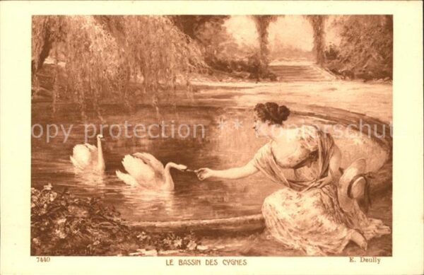 Kuenstlerkarte E. Deully Le Bassin des Cygnes Nr. 7440