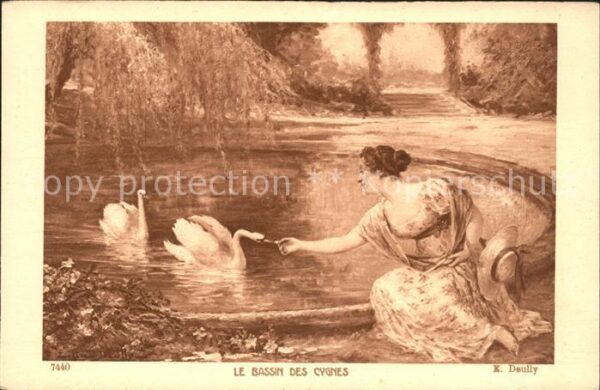 Kuenstlerkarte E. Deully Le Bassin des Cygnes Nr. 7440