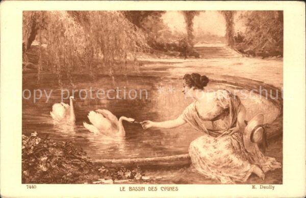 Kuenstlerkarte E. Deully Le Bassin des Cygnes Nr. 7440