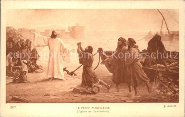 Kuenstlerkarte J. Aubert La Peche Miraculeuse Nr. 6957