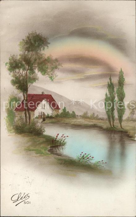 Verlag Leo Nr. 501 Regenbogen Haus Bäumen Fluss