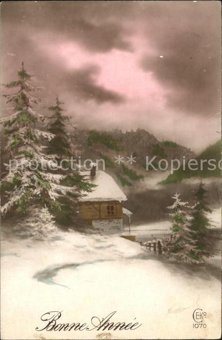 Verlag CEKO Nr. 1070 Neujahr Tannenbaum Haus