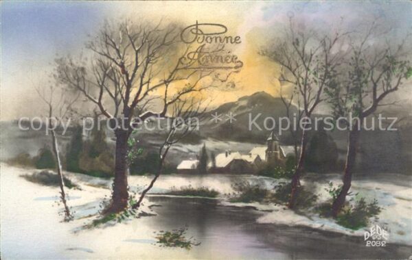 Verlag DEDE Paris Nr. 2082 Neujahr Bäume Fluss Natur