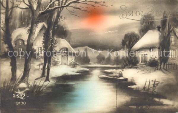 Verlag SOL Nr. 3138 Neujahr Häuser Fluss Schnee