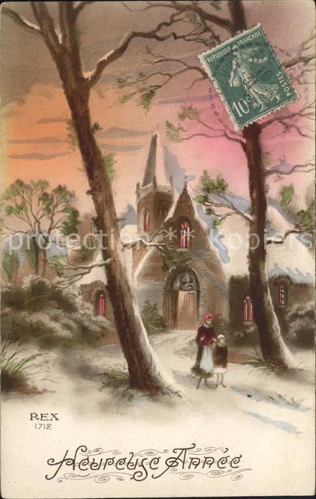 Verlag REX Nr. 1712 Neujahr Kirche Bäume