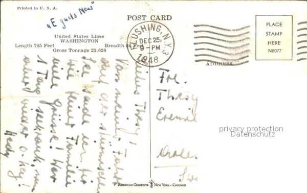 Dampfer Oceanliner Washington Künstlerkarte Fred J. Hoertz – Bild 2