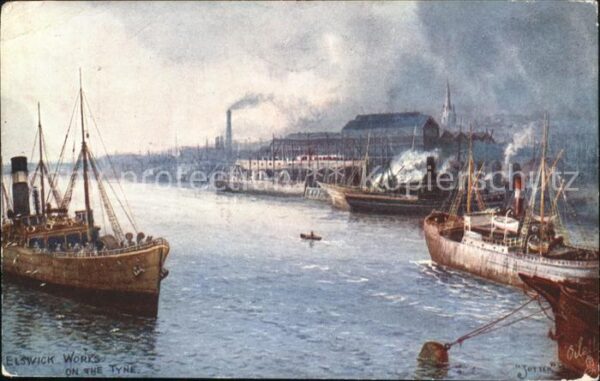 Verlag Tucks Oilette Nr. 7838 Elswick Works on the Tyne Schiffe