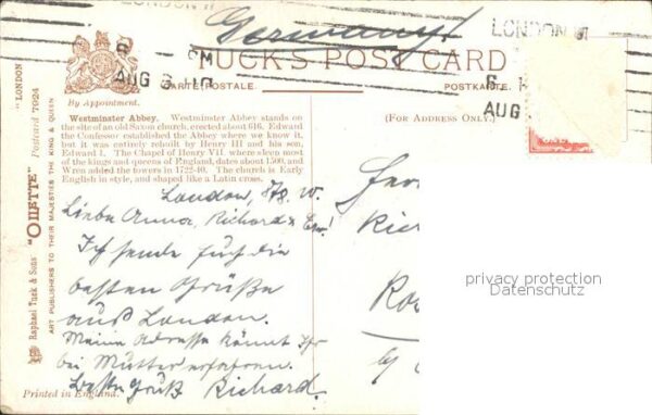 Verlag Tucks Oilette Nr. 7924 Westminster Abbey London – Bild 2