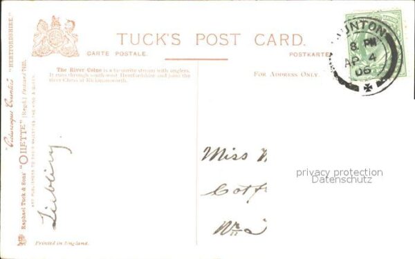 Verlag Tucks Oilette Nr. 7425 Hertfordshire River Colne – Bild 2