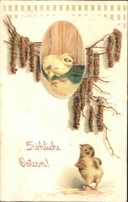 Ostern Easter Paques Küken Weidenkätzchen Litho
