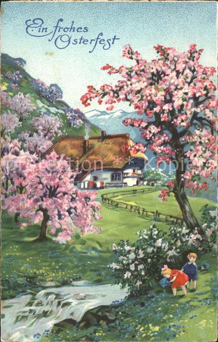 Ostern Easter Paques Kinder Haus Fluss Bäumen Natur Verlag-A
