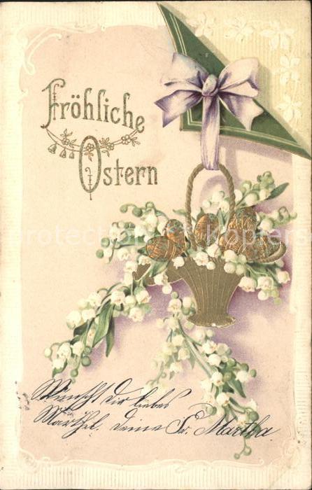Ostern Easter Paques Maiglöckchen Korb Ostereier Schleife Li