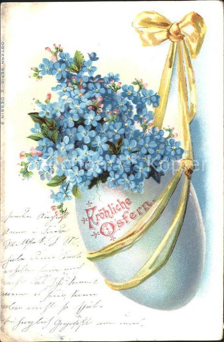 Ostern Easter Paques Ei Vergissmeinnicht Schleife Litho