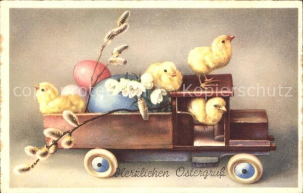 Ostern Easter Paques Küken Ostereier Lastwagen Weidenkätzche