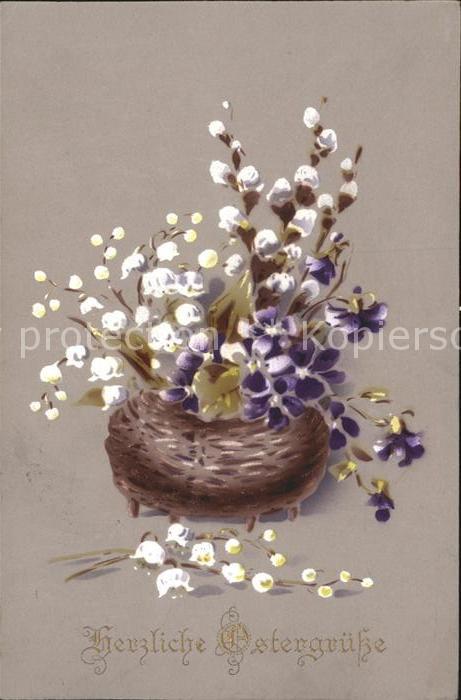 Ostern Easter Paques Weidenkätzchen Veilchen Maiglöckchen