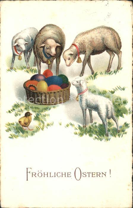 Ostern Easter Paques Schafe Lamm Küken Ostereier Litho
