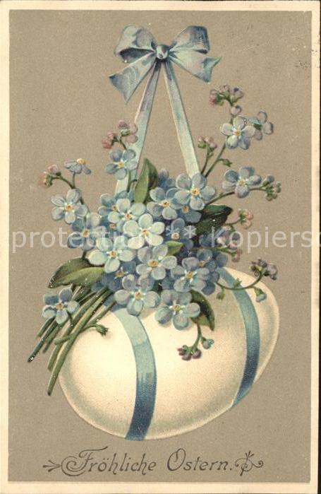 Ostern Easter Paques Vergissmeinnicht Ei Schleife Litho