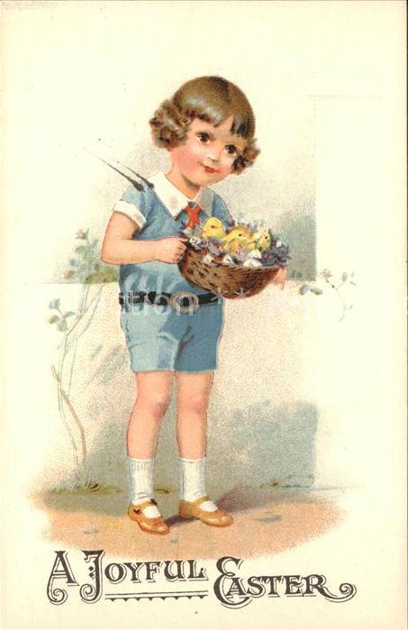 Ostern Easter Paques Kind Küken Blumen Litho