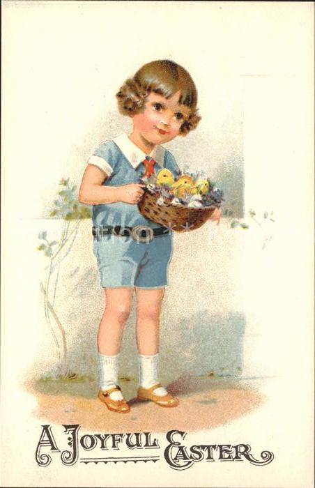 Ostern Easter Paques Kind Küken Blumen Litho