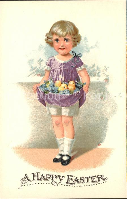 Ostern Easter Paques Kind Küken Vergissmeinnicht Litho