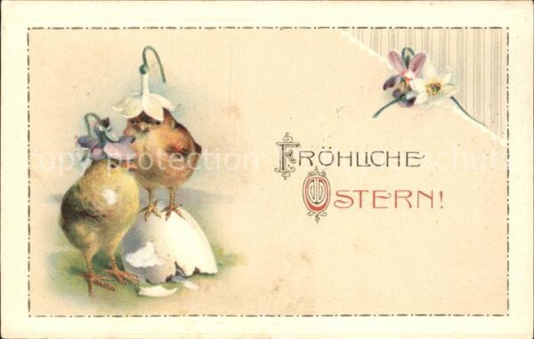 Ostern Easter Paques Küken Veilchen Litho