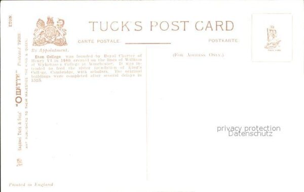 Verlag Tucks Oilette Nr. 7938 Eton College Charles E. Flower – Bild 2
