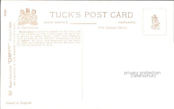 Verlag Tucks Oilette Nr. 7938 Keat's Lane Eton Charles E. Flower – Bild 2