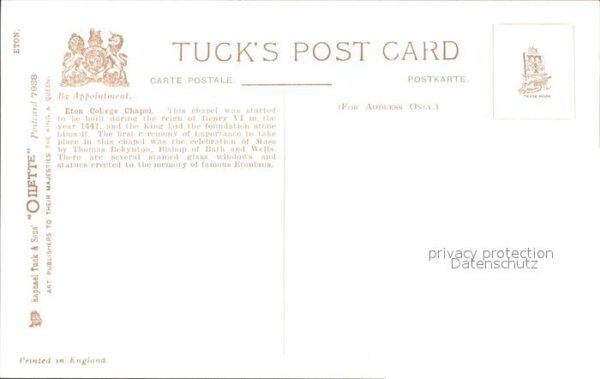 Verlag Tucks Oilette Nr. 7938 Eton College Chapel Charles E. Flo – Bild 2