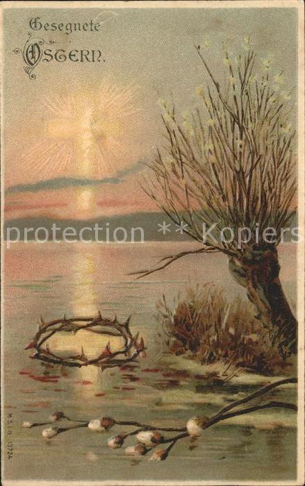 Ostern Easter Paques Weidenkätzchen Dornenkrone Litho