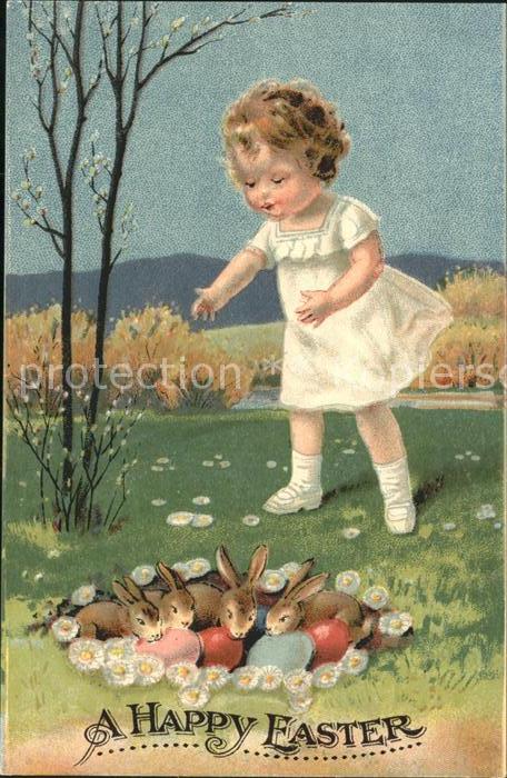 Hasen Kind Ostereier Gänseblümchen Litho